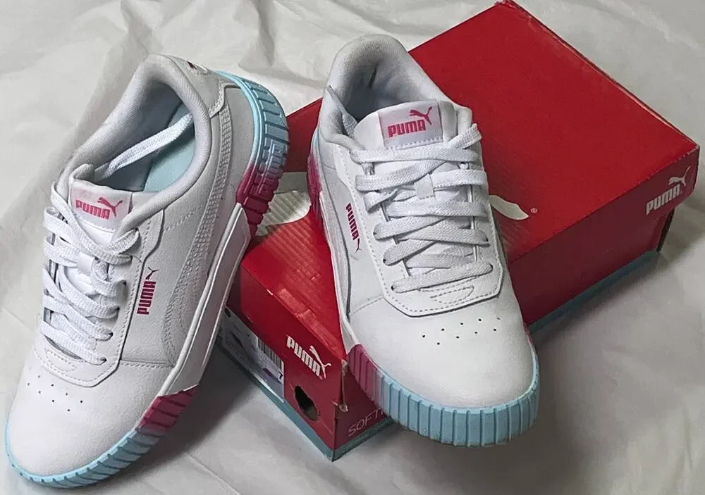 Big Kid's Puma Carina 2.0 Fade Jr White/Pink/Blue - size 7 - 390472-01 With Box